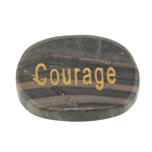 Cristal slefuit Jasp zebra verde cu afirmatie gravata -  Courage
