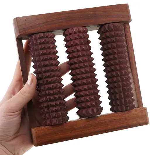 Aparat din lemn pentru masaj corporal cu trei role zimtate, 15cm, imagine 3