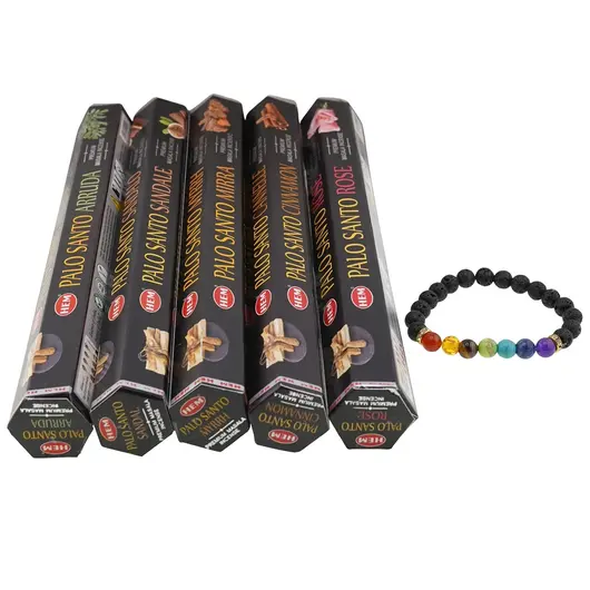 Betisoare parfumate HEM set 5 arome - Sandal, Arruda, Cinnamon, Myrrh,  Rose, si Bratara 7 Chakre, imagine 3