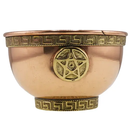 Bol din cupru cu Pentagrama pentru incarcare energetica a cristalelor, 8cm