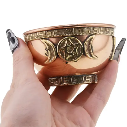 Bol din cupru cu Pentagrama si Semiluna pentru incarcare energetica a cristalelor, 8cm, imagine 3