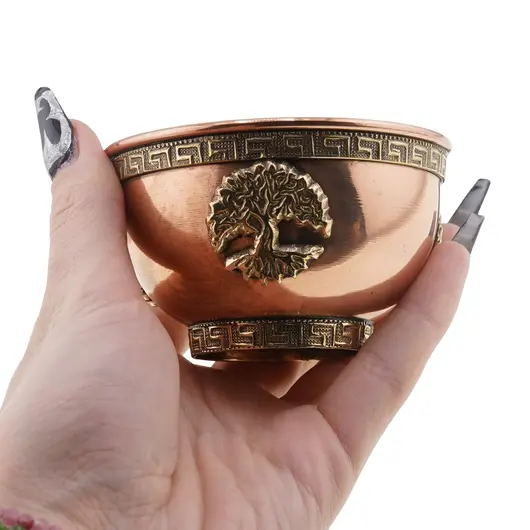 Bol din cupru cu Pomul Vietii pentru incarcare energetica a cristalelor, 8cm, imagine 3