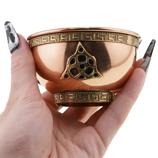 Bol din cupru cu Simbolul Triquetra pentru incarcare energetica a cristalelor, 8cm, imagine 3
