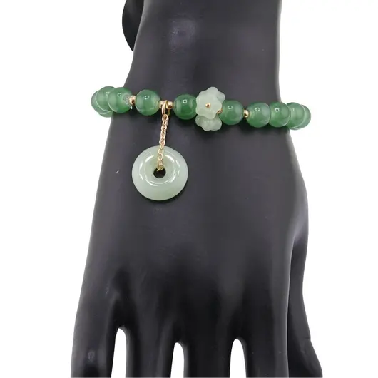 Bratara pe elastic cu Aventurin sfere 8mm si charm piatra Pi donut, imagine 2