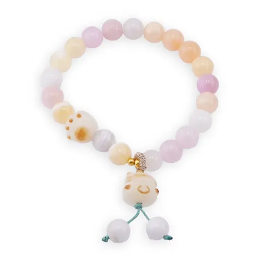 Bratara pe elastic cu Mix cuarturi sfere 8mm si charm Maneki Neko