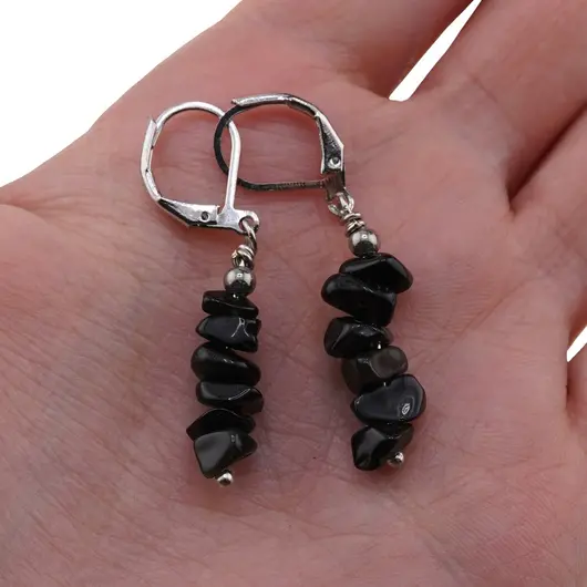 Cercei cu agatatoare Obsidian auriu pietre chips, 6-10mm, imagine 3