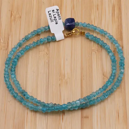 Colier Apatit discuri fatetate 4mm si Lapis lazuli cub fatetat 7-8mm, imagine 2