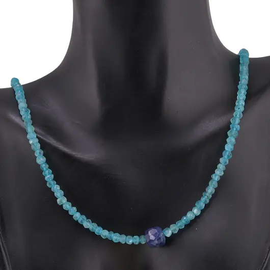 Colier Apatit discuri fatetate 4mm si Lapis lazuli cub fatetat 7-8mm, imagine 3