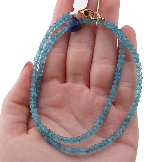 Colier Apatit discuri fatetate 4mm si Lapis lazuli cub fatetat 7-8mm, imagine 4