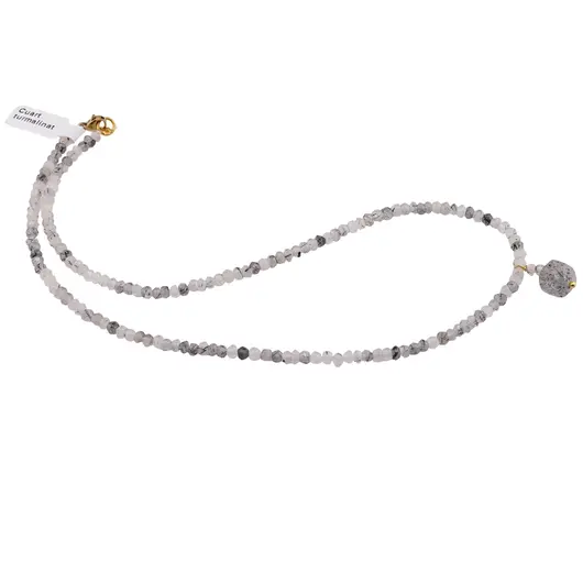 Colier Cuart turmalinat discuri fatetate 4mm si pandantiv cub fatetat 8mm