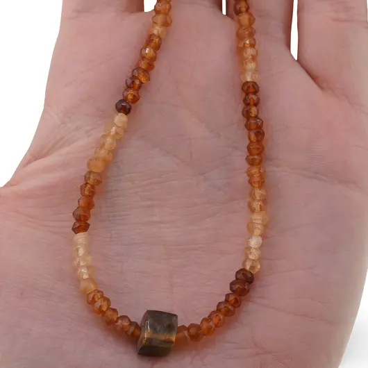 Colier Granat Hessonit discuri fatetate 4mm si Ochi de tigru cub fatetat 6-7mm, imagine 3