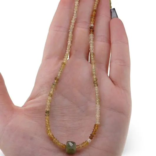 Colier Granat verde discuri fatetate 3mm si cub fatetat 6-7mm, imagine 3