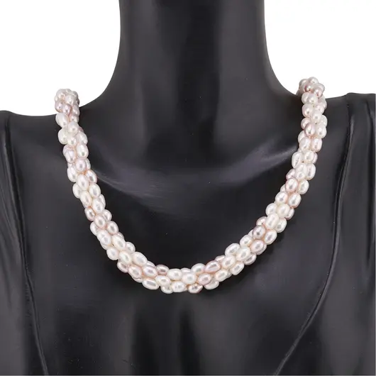 Colier handmade cu Perle de cultura albe si roz, 5-6mm, imagine 2