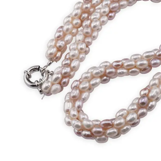 Colier handmade cu Perle de cultura albe si roz, 5-6mm, imagine 3