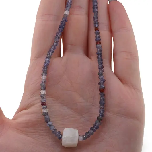 Colier Iolith, Granat si Piatra Lunii discuri fatetate 3-4mm si Piatra Lunii cub fatetat 8-9mm, imagine 3