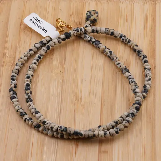 Colier Jasp dalmatian discuri fatetate 4mm si pandantiv cub fatetat 7-8mm, imagine 2