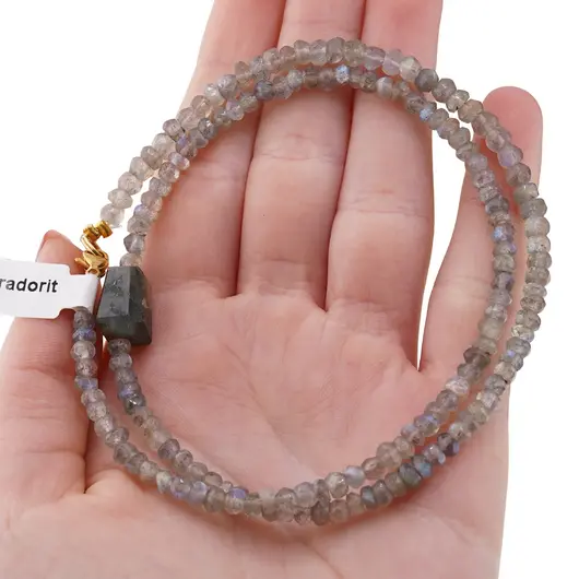 Colier Labradorit discuri fatetate 4mm si fatetat 14-16mm, imagine 4