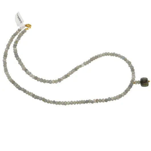 Colier Labradorit discuri fatetate 4mm si pandantiv cub fatetat 8mm