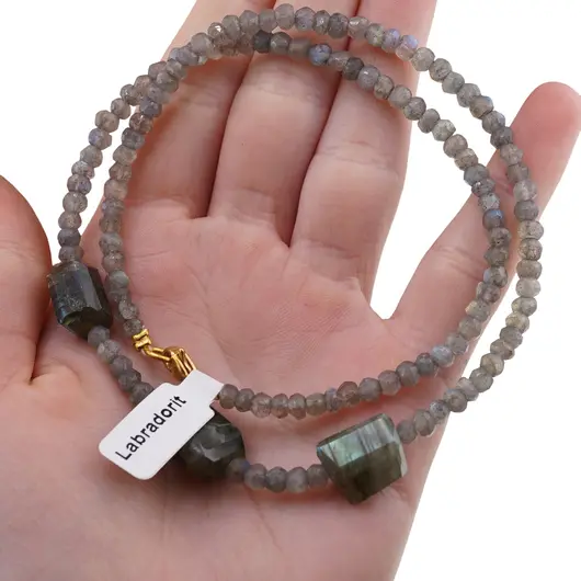 Colier Labradorit discuri fatetate 4mm si trei pietre fatetate 14-16mm, imagine 4