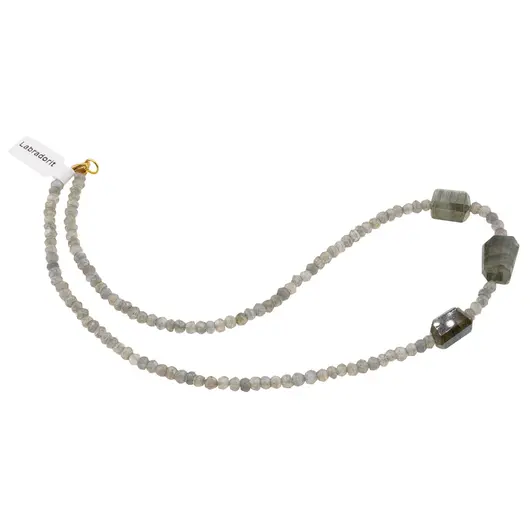 Colier Labradorit discuri fatetate 4mm si trei pietre fatetate 14-16mm