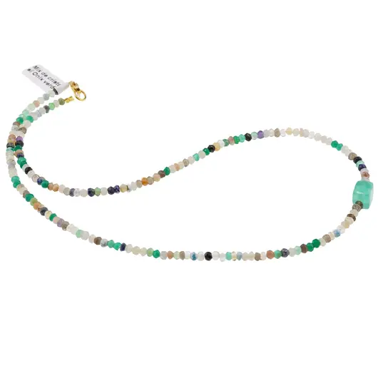 Colier Mix de cristale discuri fatetate 3-4mm si cub fatetat Onix verde 8mm