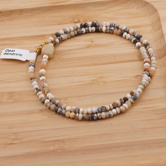 Colier Opal dendritic discuri fatetate 4mm si cub fatetat 8mm, imagine 2