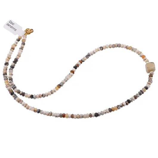 Colier Opal dendritic discuri fatetate 4mm si cub fatetat 8mm