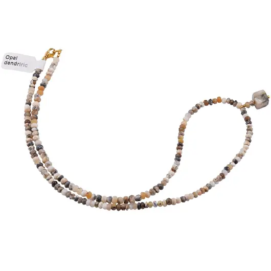Colier Opal dendritic discuri fatetate 4mm si pandantiv cub fatetat 8mm