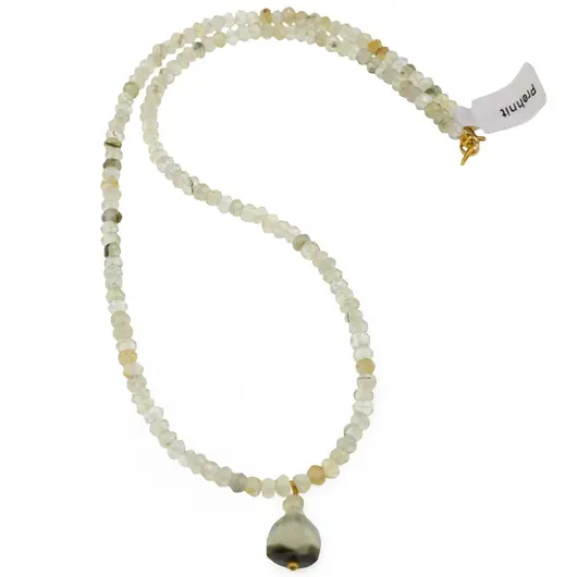Colier Prehnit discuri fatetate 4mm si pandantiv cub fatetat 7-8mm