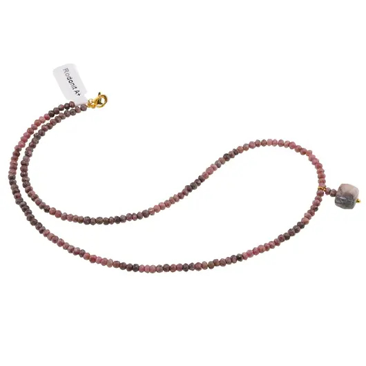 Colier Rodonit A+ discuri fatetate 3mm si pandantiv cub fatetat 8-9mm