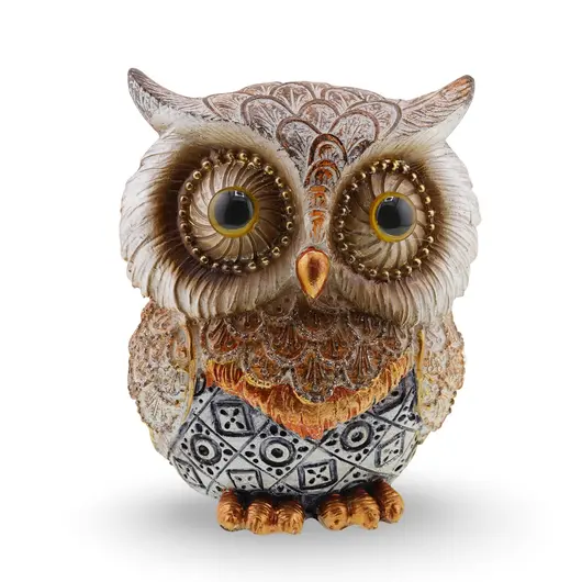Statueta bufnita aurie cu model tribal albastru - 10cm, imagine 2