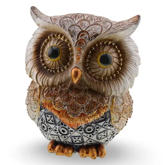 Statueta bufnita aurie cu model tribal albastru - 10cm
