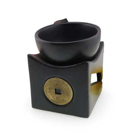 Vas aromaterapie din ceramica cu moneda chinezeasca - negru, imagine 2