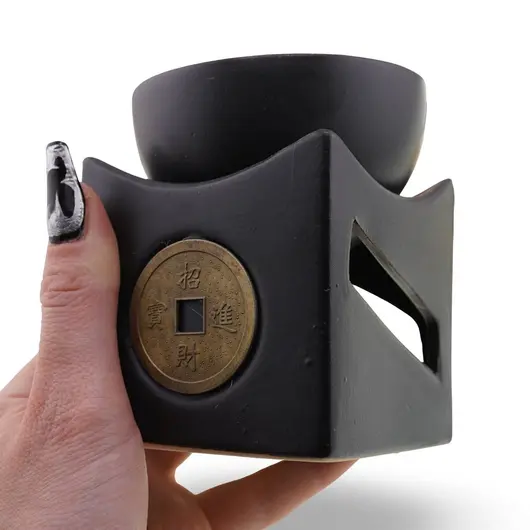 Vas aromaterapie din ceramica cu moneda chinezeasca - negru, imagine 3
