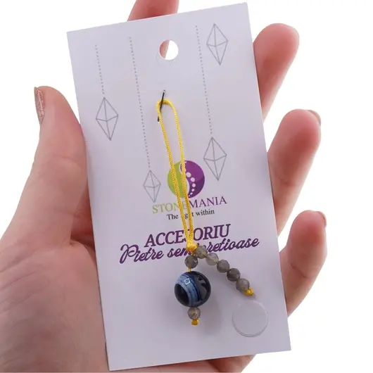 Accesoriu cu pietre semipretioase Agat albastru sfera 10mm si Labradorit 4mm, imagine 3