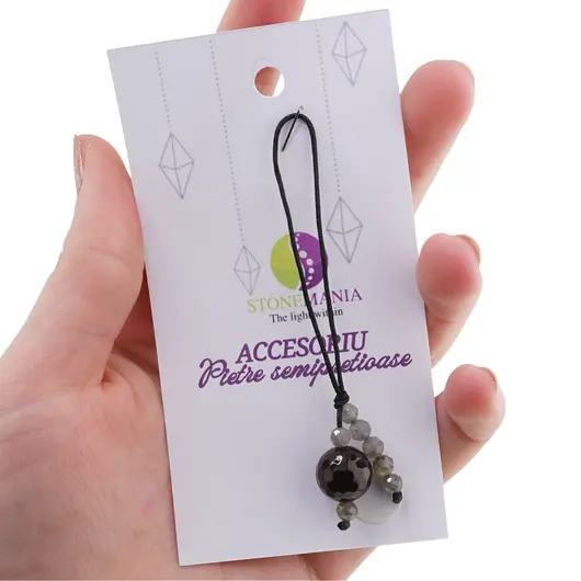 Accesoriu cu pietre semipretioase Agat maro sfera 10mm si Labradorit 4mm, imagine 3