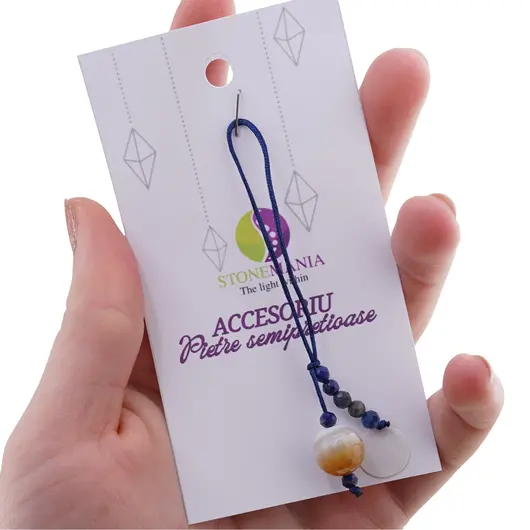 Accesoriu cu pietre semipretioase Agat maro sfera 10mm si Lapis lazuli 4mm, imagine 3