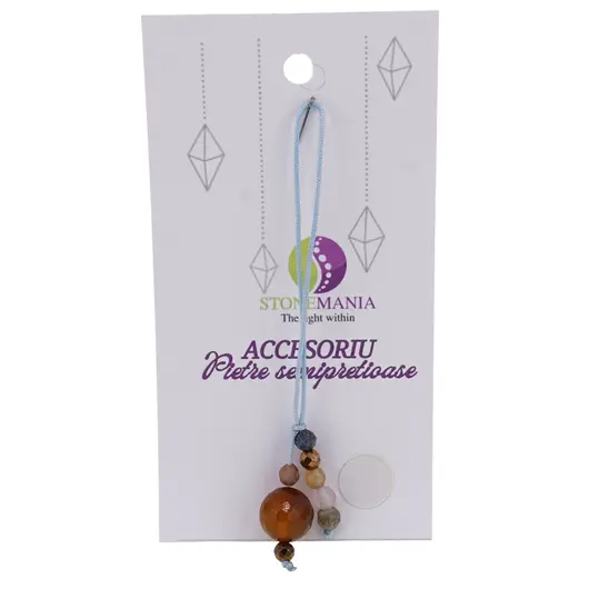 Accesoriu cu pietre semipretioase Agat maro sfera 10mm si mix cristale 4mm