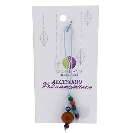 Accesoriu cu pietre semipretioase Agat portocaliu sfera 10mm si mix cristale 4mm