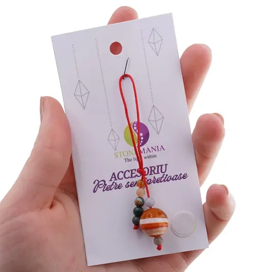 Accesoriu cu pietre semipretioase Agat portocaliu sfera 12mm si mix cristale 4mm, imagine 4