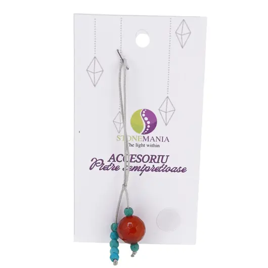 Accesoriu cu pietre semipretioase Agat portocaliu sfera 12mm si Turcoaz 4mm