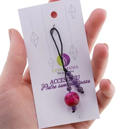 Accesoriu cu pietre semipretioase Agat roz sfera 12mm si Ametist 4mm, imagine 3