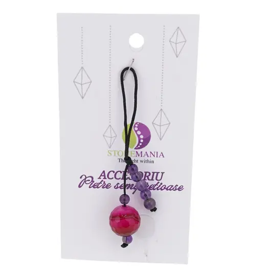 Accesoriu cu pietre semipretioase Agat roz sfera 12mm si Ametist 4mm