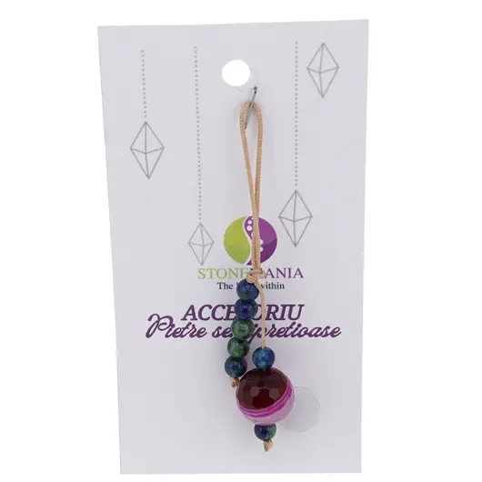 Accesoriu cu pietre semipretioase Agat roz sfera 12mm si Azurit 4mm