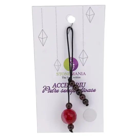 Accesoriu cu pietre semipretioase Agat roz sfera 12mm si Granat 4mm