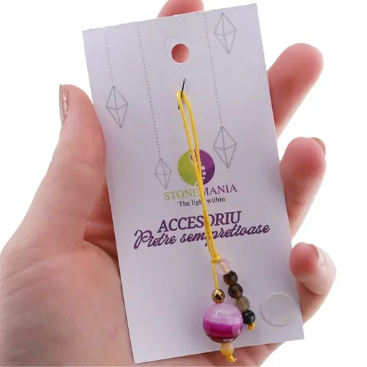 Accesoriu cu pietre semipretioase Agat roz sfera 12mm si mix cristale 4mm, imagine 3