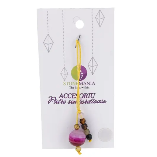 Accesoriu cu pietre semipretioase Agat roz sfera 12mm si mix cristale 4mm