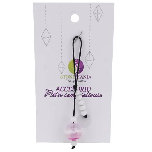 Accesoriu cu pietre semipretioase Agat roz sfera 12mm si Onix alb 4mm