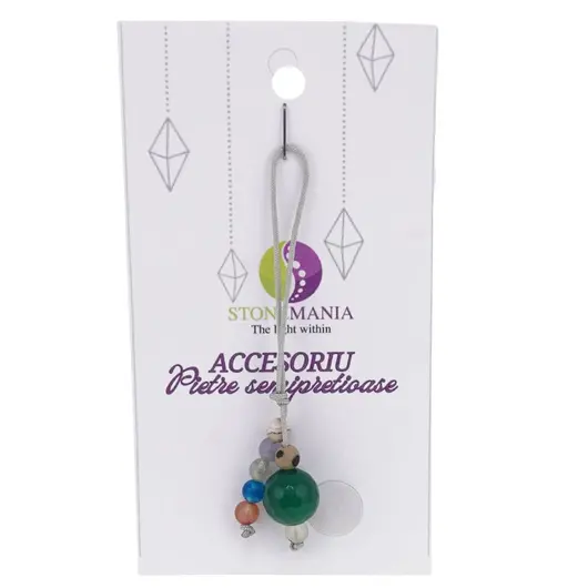 Accesoriu cu pietre semipretioase Agat verde sfera 10mm si mix cristale 4mm