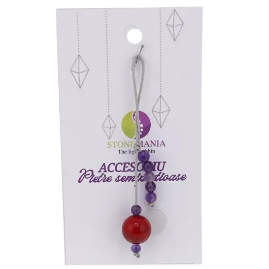 Accesoriu cu pietre semipretioase Coral rosu sfera 10mm si Ametist 4mm